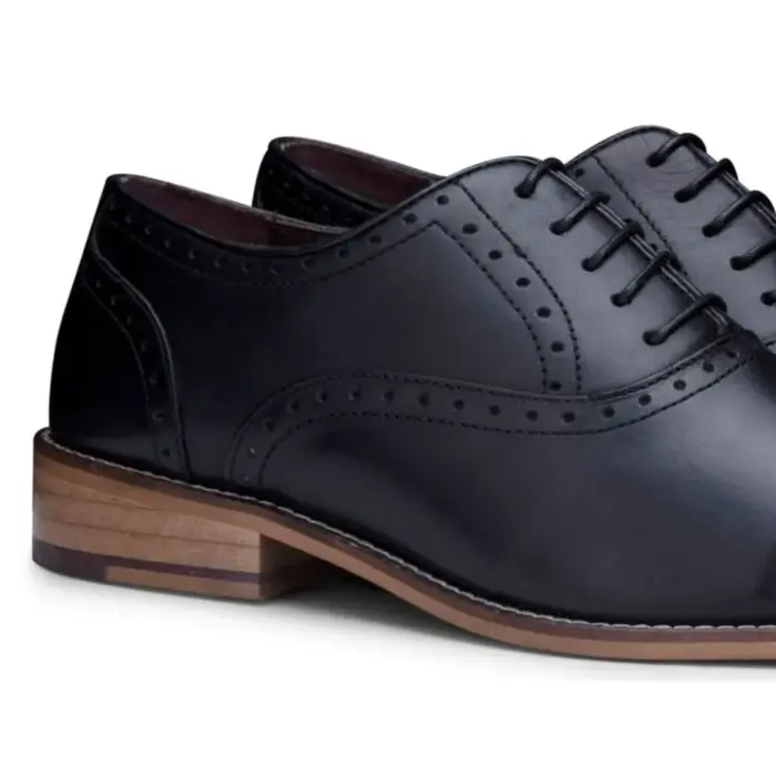 Mens Real Leather Classic Brogues Black Laced Shoes Smart Formal Leather Vintage - Image 3