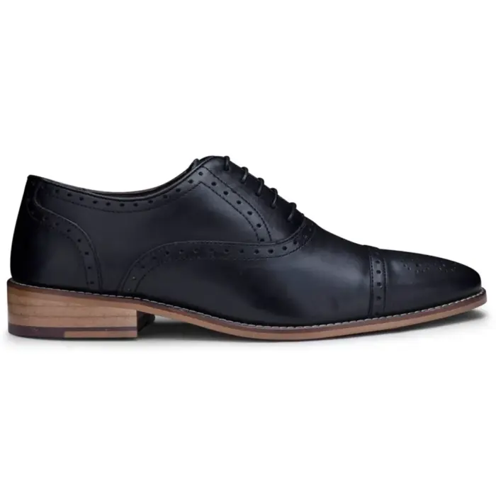 Mens Real Leather Classic Brogues Black Laced Shoes Smart Formal Leather Vintage - Image 1