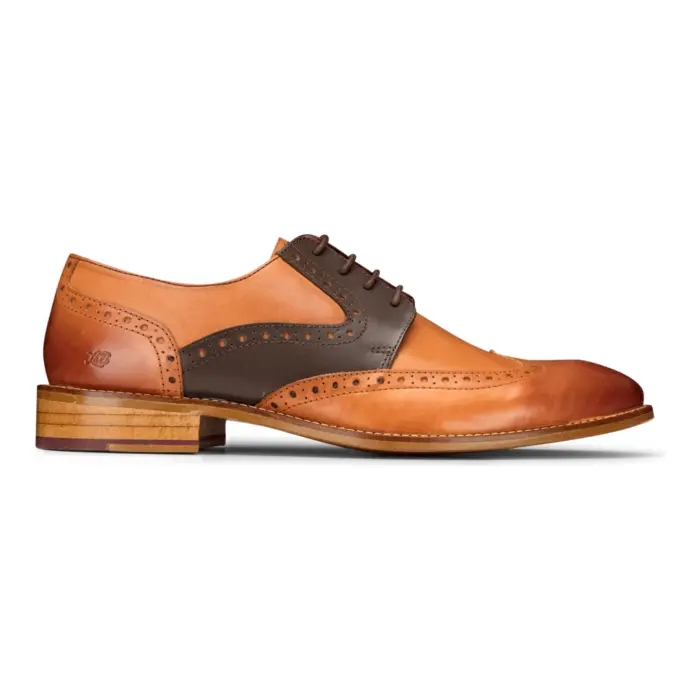 Mens Tan Navy Brown Red Brogue Shoes Laced Classic Vintage Formal Real Leather - Image 1