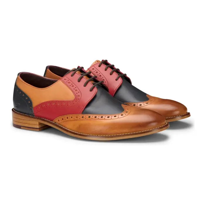 Mens Tan Navy Brown Red Brogue Shoes Laced Classic Vintage Formal Real Leather - Image 13