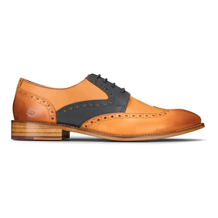 Mens Tan Navy Brown Red Brogue Shoes Laced Classic Vintage Formal Real Leather - Image 6