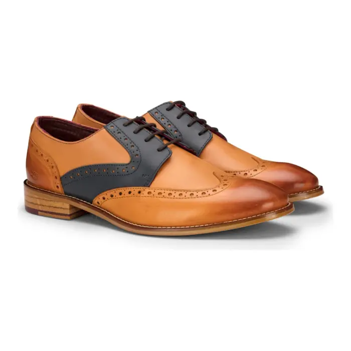 Mens Tan Navy Brown Red Brogue Shoes Laced Classic Vintage Formal Real Leather - Image 8