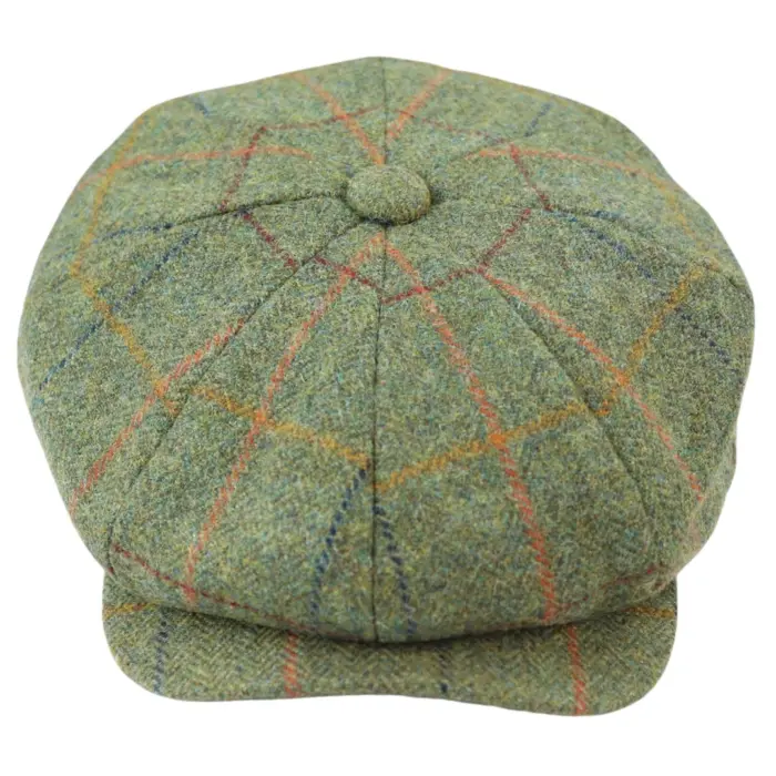 Mens 8 Panel Razor Baker Boy Hat Wool Tweed Blinders Newsboy Flat Cap Green Check - Image 1