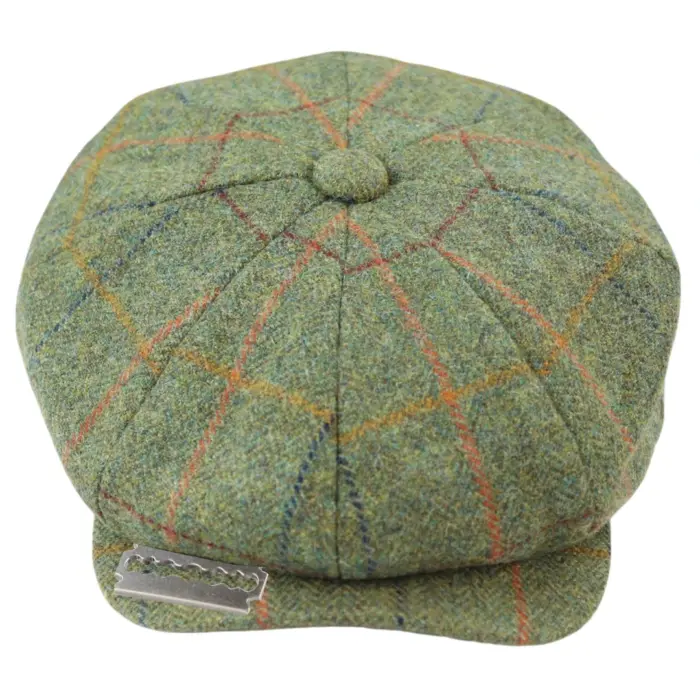 Mens 8 Panel Razor Baker Boy Hat Wool Tweed Blinders Newsboy Flat Cap Green Check - Image 5
