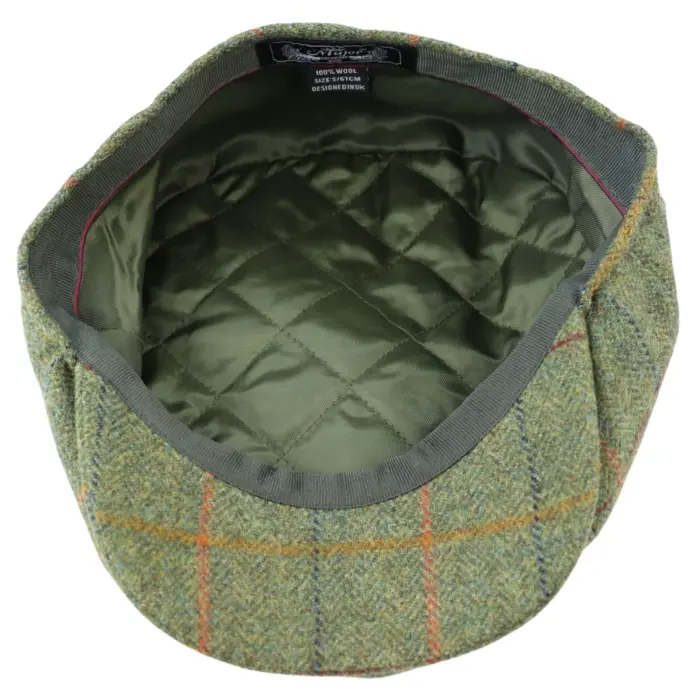 Mens 8 Panel Razor Baker Boy Hat Wool Tweed Blinders Newsboy Flat Cap Green Check - Image 8