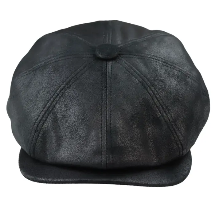 Mens 8 Panel Razor Baker Boy Hat PU Leather Blinders Newsboy Flat Cap Black Brown - Image 1