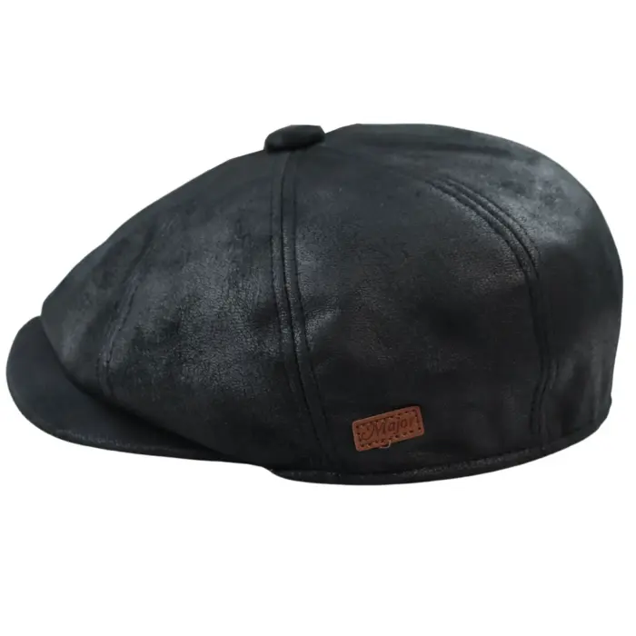 Mens 8 Panel Razor Baker Boy Hat PU Leather Blinders Newsboy Flat Cap Black Brown - Image 2