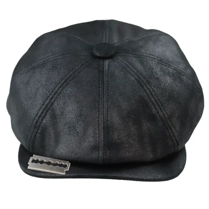 Mens 8 Panel Razor Baker Boy Hat PU Leather Blinders Newsboy Flat Cap Black Brown - Image 5