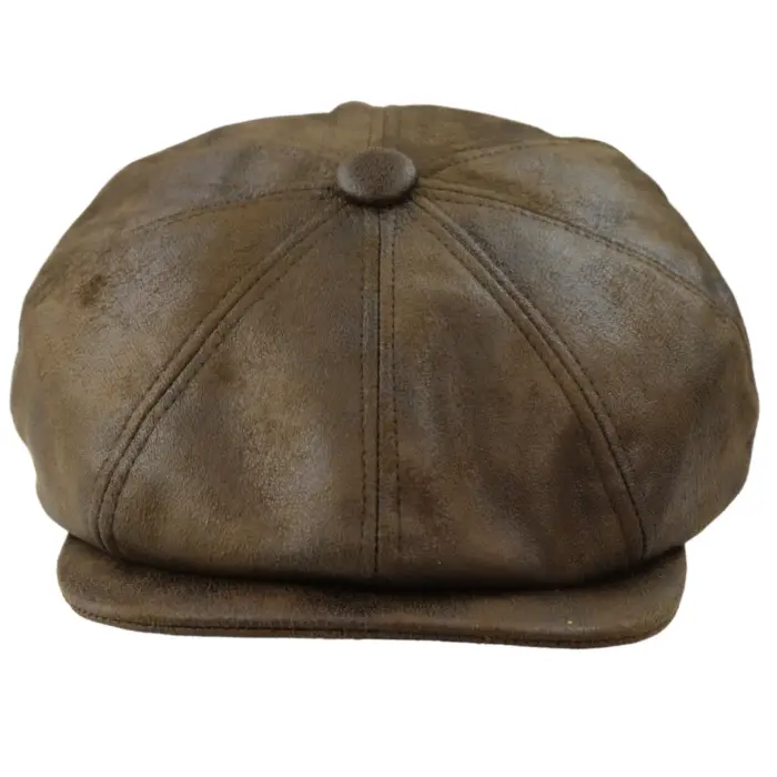 Mens 8 Panel Razor Baker Boy Hat PU Leather Blinders Newsboy Flat Cap Black Brown - Image 10