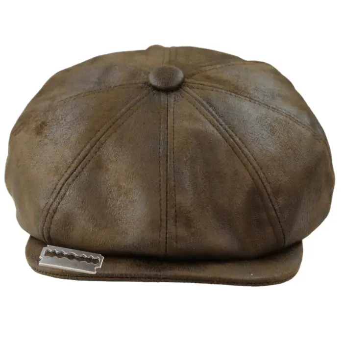 Mens 8 Panel Razor Baker Boy Hat PU Leather Blinders Newsboy Flat Cap Black Brown - Image 14