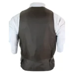 Mens Herringbone Tweed Vintage Check Waistcoat Velvet Trim Blue Brown Grey - Image 6