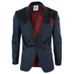 Mens Marc Darcy Velvet Paisley Black Fit Blazer Tuxedo Dinner Jacket Smart Casual - Image 2