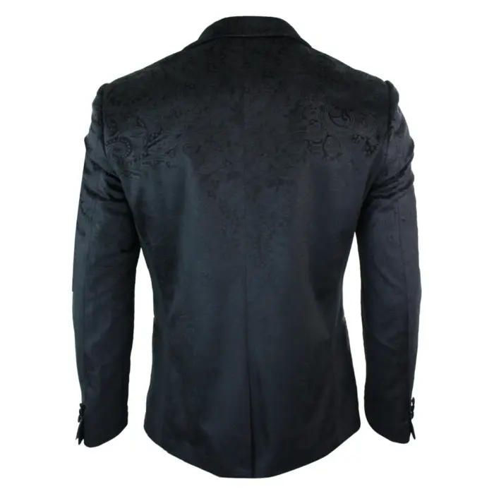 Mens Marc Darcy Velvet Paisley Black Fit Blazer Tuxedo Dinner Jacket Smart Casual - Image 3