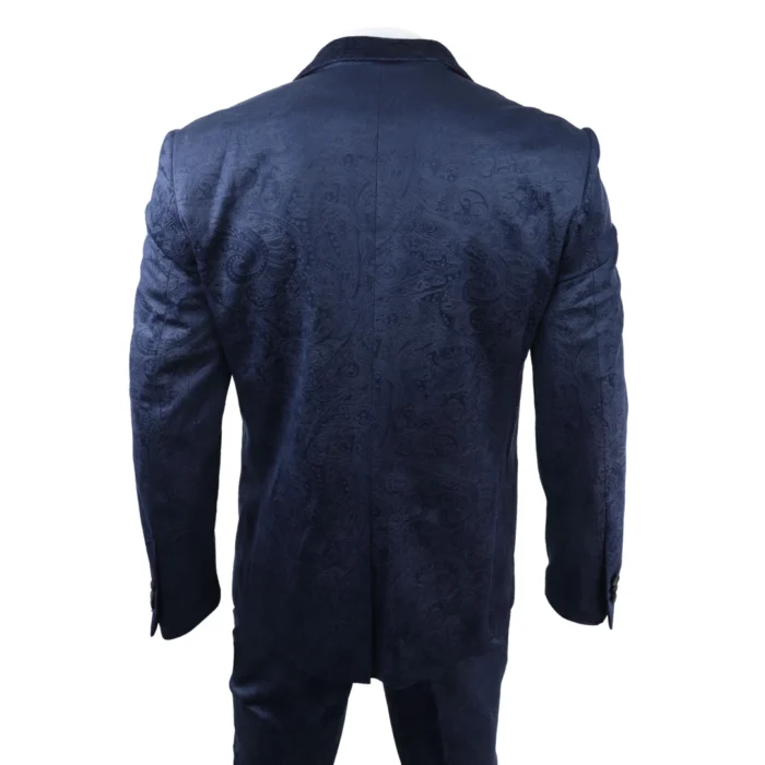 Mens Marc Darcy Velvet Paisley Blue Fit 3 Piece Suit Tuxedo Dinner Jacket Wedding - Image 6