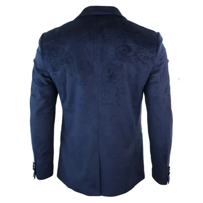 Mens Marc Darcy Velvet Paisley Blue Black Blazer Tuxedo Dinner Jacket Smart Casual - Image 3