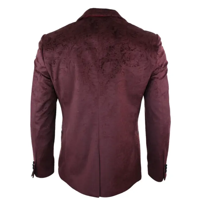 Mens Marc Darcy Velvet Paisley Wine Black Blazer Tuxedo Dinner Jacket Smart Casual - Image 3