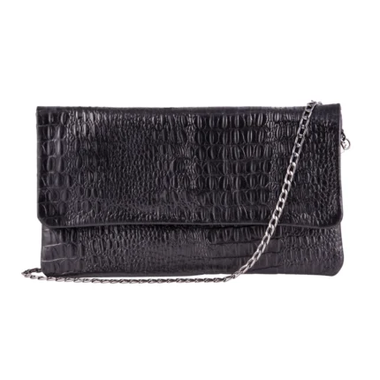 Womens Real Leather Patent Clutch Shoulder Bag Metal Chain Cross Body Textured