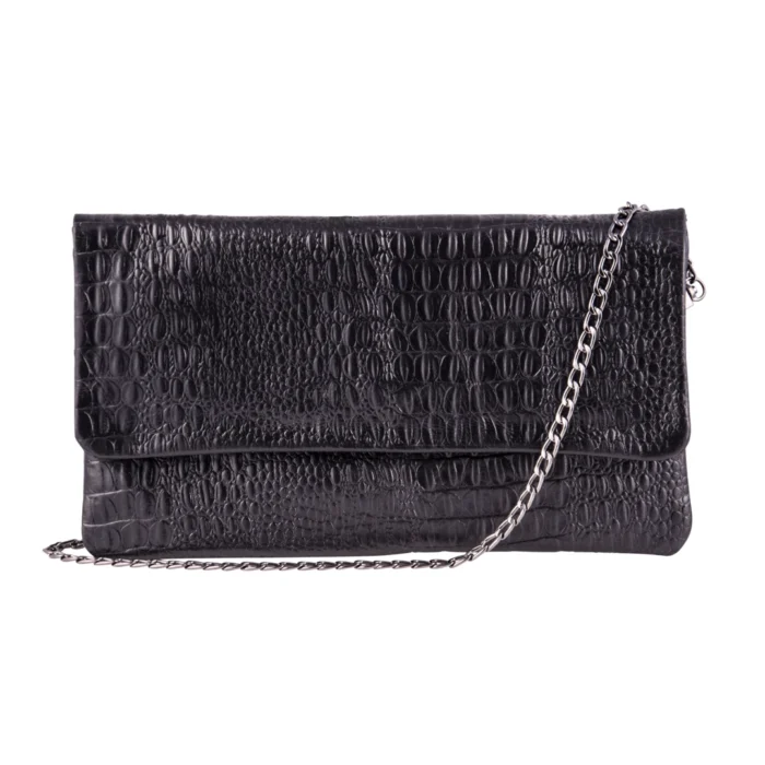 Womens Real Leather Patent Clutch Shoulder Bag Metal Chain Cross Body Textured - Image 1