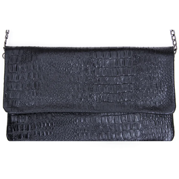 Womens Real Leather Patent Clutch Shoulder Bag Metal Chain Cross Body Textured - Image 4
