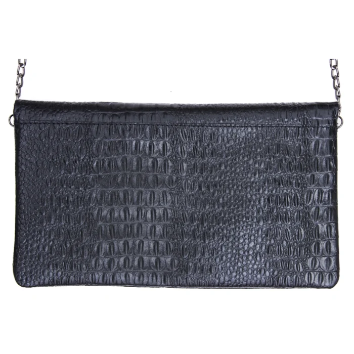 Womens Real Leather Patent Clutch Shoulder Bag Metal Chain Cross Body Textured - Image 5
