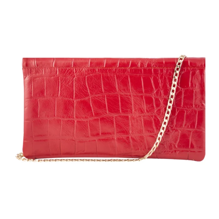 Womens Real Leather Patent Clutch Shoulder Bag Metal Chain Cross Body Textured - Image 13