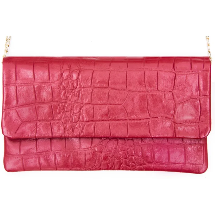 Womens Real Leather Patent Clutch Shoulder Bag Metal Chain Cross Body Textured - Image 15