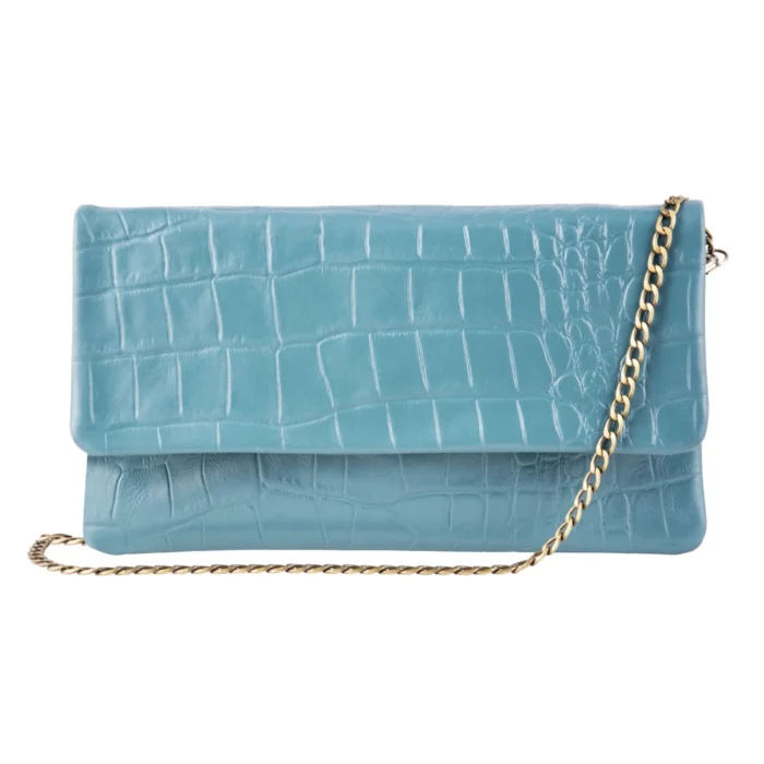 Womens Real Leather Patent Clutch Shoulder Bag Metal Chain Cross Body Textured - Image 17