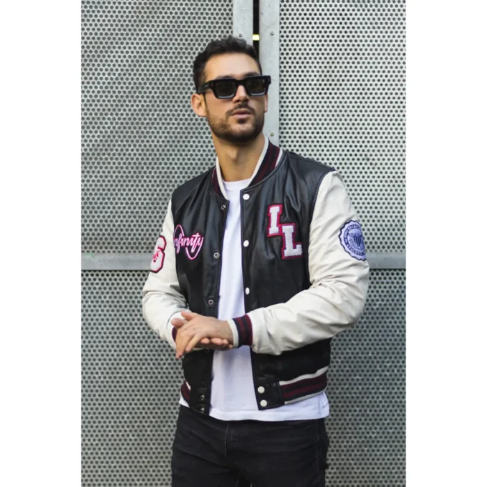 Men's Black Genuine Leather Bomber Jacket Baseball Letterman Coat - Image 2