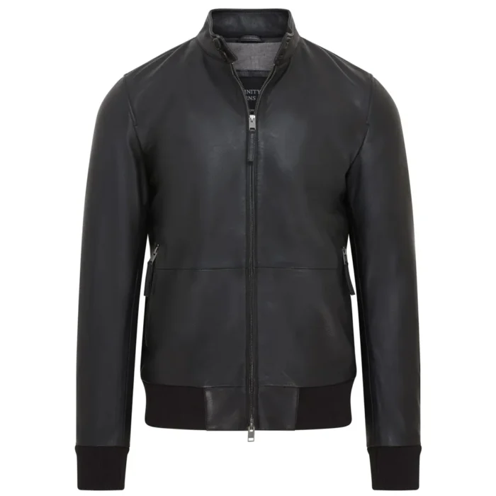 Men's Black Retro Real Leather Bomber Jacket - Image 2
