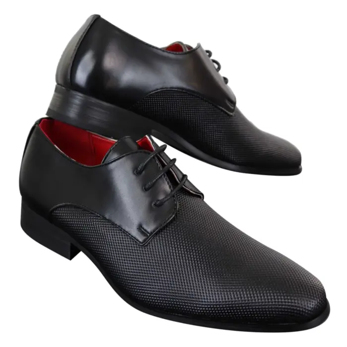 Mens Classic Laced PU Leather Smart Casual Shoes Black Office Wedding Prom Round - Image 3