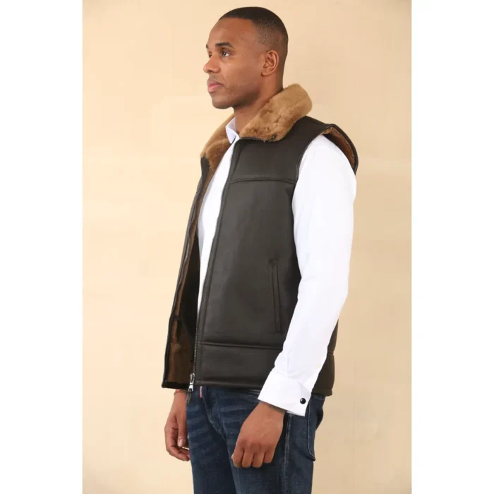 Men's Aviator Shearling Sheepskin Gilet - Image 6