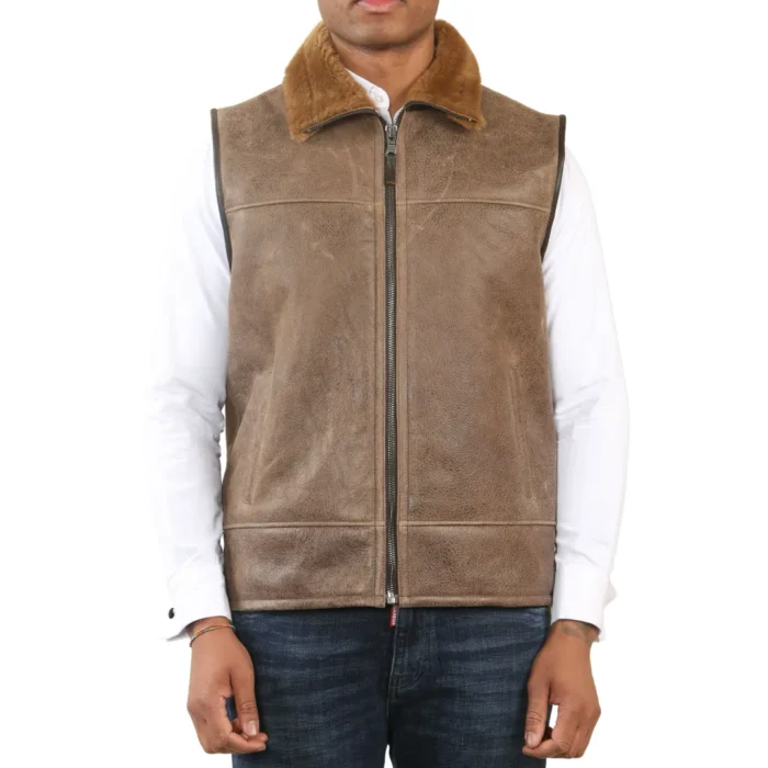 Men's Aviator Shearling Sheepskin Gilet - Image 8