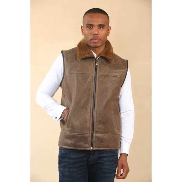 Men's Aviator Shearling Sheepskin Gilet - Image 10