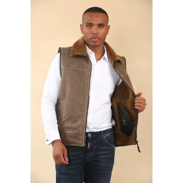 Men's Aviator Shearling Sheepskin Gilet - Image 12