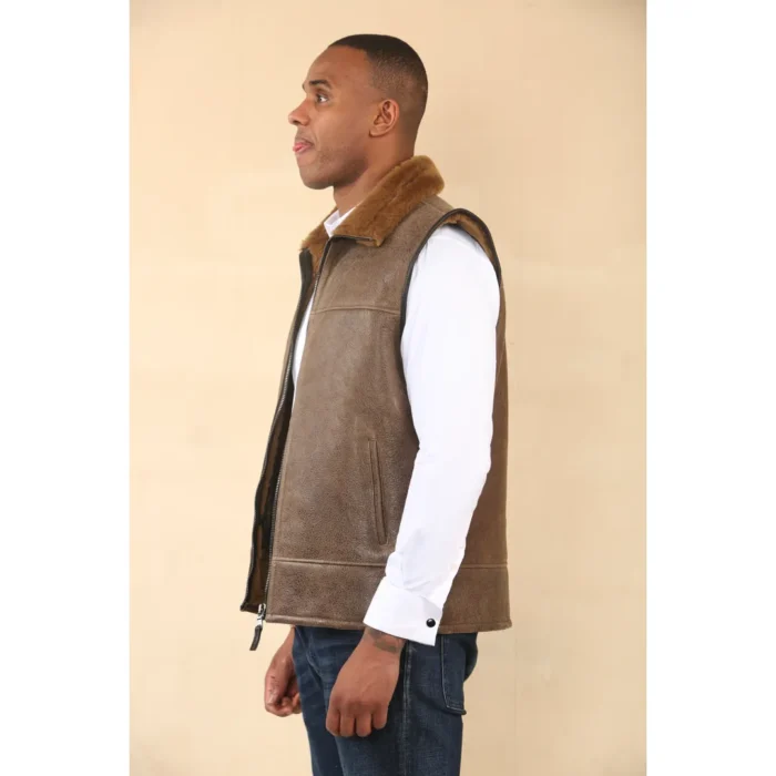 Men's Aviator Shearling Sheepskin Gilet - Image 13