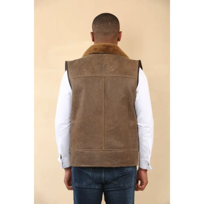 Men's Aviator Shearling Sheepskin Gilet - Image 14