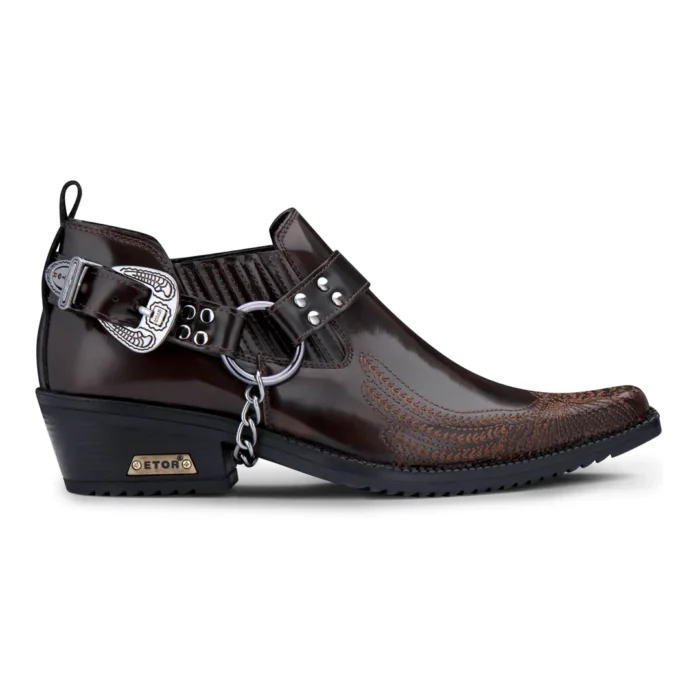 Mens Genuine Leather Western Shoes US Eagle Patent Shiny Wincklepickers Metal Chain Belt Cuban Heel Dancing Cowboy - Image 1