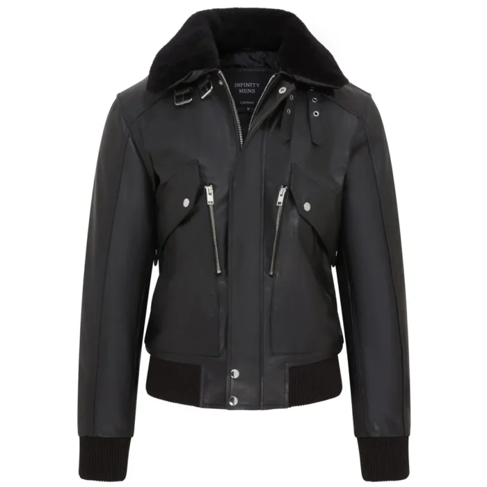 Men's Black Cowhide Aviator Bomber Leather Jacket - Image 2