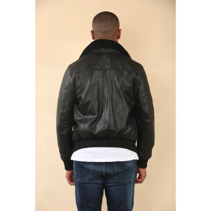 Men's Black Cowhide Aviator Bomber Leather Jacket - Image 7