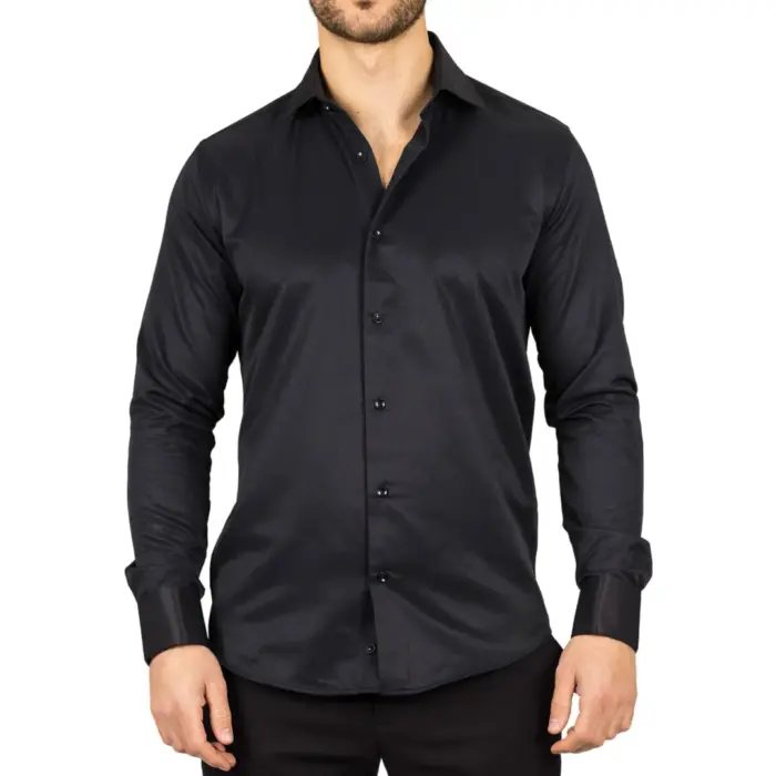 Men's Black Long Sleeve Regular Fit Double Cuff Twill Oxford Shirt - Image 1
