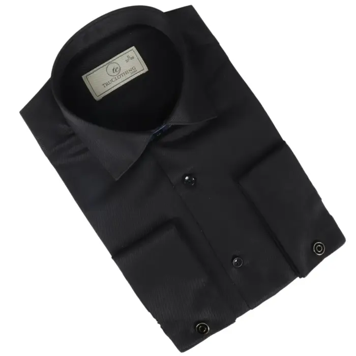 Men's Black Long Sleeve Regular Fit Double Cuff Twill Oxford Shirt - Image 7