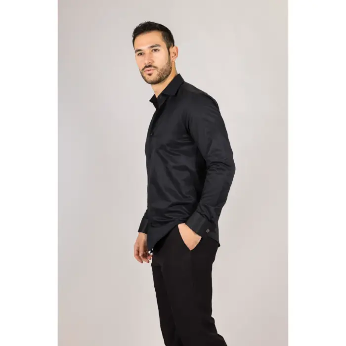 Men's Black Long Sleeve Regular Fit Double Cuff Twill Oxford Shirt - Image 5