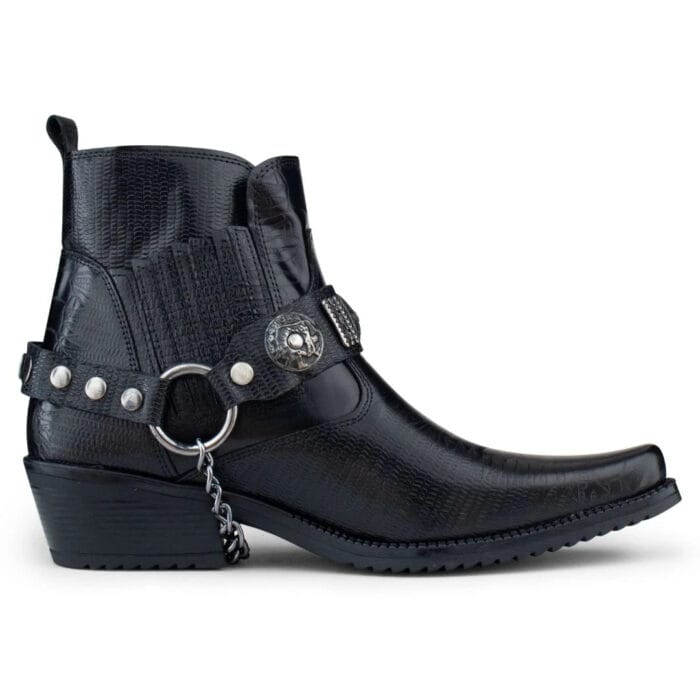 Mens Real Leather Cowboy Riding Ankle Boots Chain Western Heel Dancing - Image 1