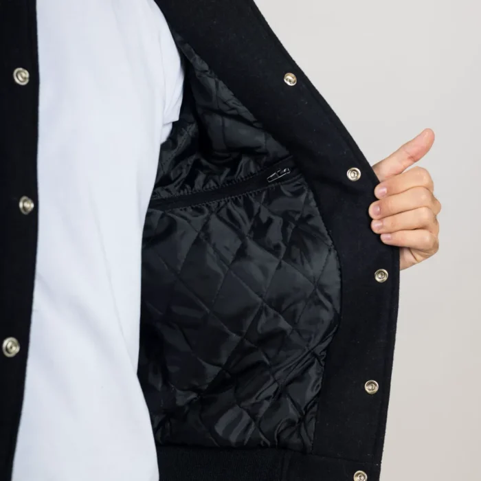 Men's Black Navy Varsity Bomber Jacket Wool Body Real Leather Sleeves College Baseball Coat - Image 6