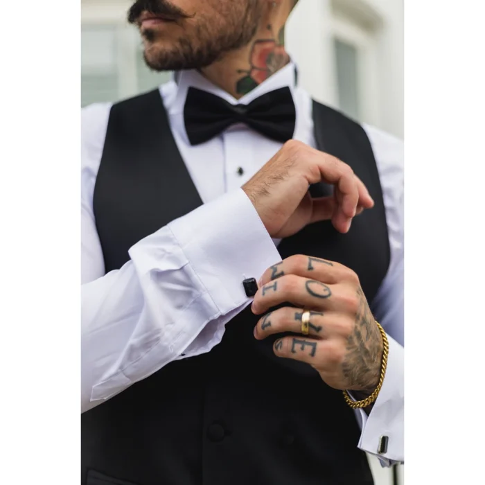 Mens Black Satin Double Breasted Waistcoat Black Tie Dinner Suit Vest Tailored Fit - Image 4