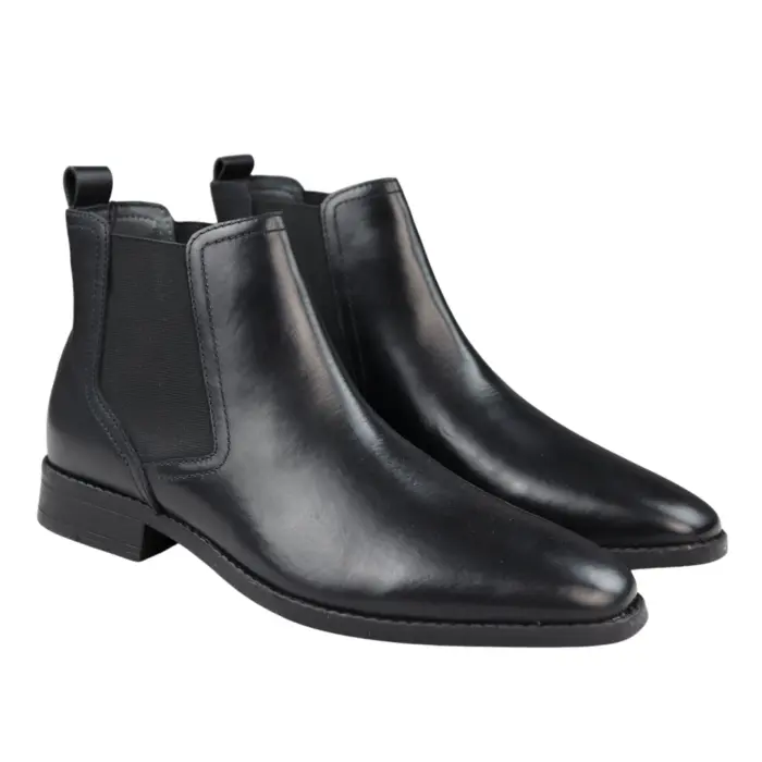 Mens Black Slip On Chelsea Boots Real Leather Smart Casual - Image 6