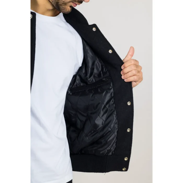 Men's Black White Varsity Bomber Jacket Wool Body Real Leather Sleeves College Baseball Coat - Image 6