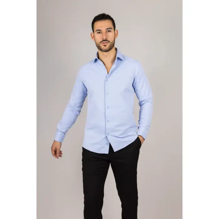 Men's Blue Long Sleeve Regular Fit Double Cuff Twill Oxford Shirt - Image 5