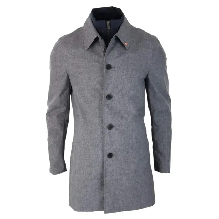 Mens Smart Casual Brando Mac Overcoat Jacket High Collar Zip Button 3/4 - Image 1