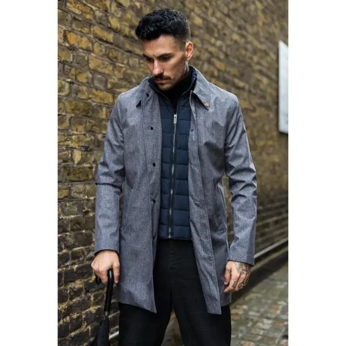 Mens Smart Casual Brando Mac Overcoat Jacket High Collar Zip Button 3/4 - Image 2